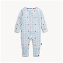 Blue modal convertible coverall featuring a playful animal print, ideal for infants and toddlers.