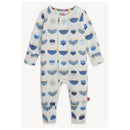 Modal coverall with colorful menorah and dreidel patterns, featuring long sleeves and button closure.