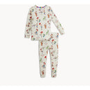 Long sleeve pajama set featuring Toy Story characters, colorful print on a cream background.