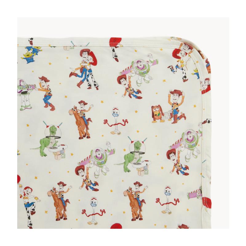 Modal blanket featuring Toy Story characters Woody, Buzz Lightyear, and Forky in a colorful, playful design.