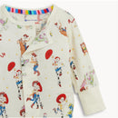 Modal coverall featuring Toy Story characters Woody, Jessie, and Buzz Lightyear in a colorful, fun print.