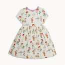 Short sleeve dress featuring Toy Story characters, including Woody, Buzz, and Jessie, on a light background.