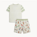 Short sleeve modal set featuring Toy Story characters, with a solid green-striped top and patterned shorts.
