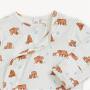 Modal kimono featuring a bear print, with images of bears and moons, designed for infants.