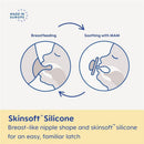 Breastfeeding and soothing with MAM, featuring SkinSoft silicone for an easy, familiar latch.
