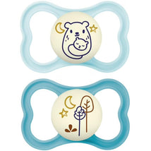 Assorted Mam 2-pack air pacifiers featuring bear and nature designs, suitable for ages 6-16 months.