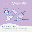 9 oz Mam Easy Start baby bottle design with anti-colic valve and vented base, reducing colic and gas in infants.