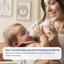Mam 2Pk Bottle Nipples, Level 1 Slow Flow, 0M+, shown being used by a mother with a baby, highlighting easy transition from breastfeeding.