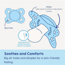 Mam Matte Non-Deco Baby Pacifier for boys, showcasing big air holes and dimples for airflow and comfort.