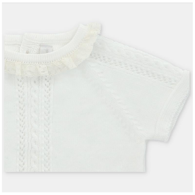 Light pink sweater with a ruffled collar and decorative knit pattern, part of the Martin Aranda 2Pk Sweater & Bloomer Set.