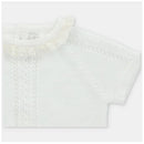 Light pink sweater with a ruffled collar and decorative knit pattern, part of the Martin Aranda 2Pk Sweater & Bloomer Set.