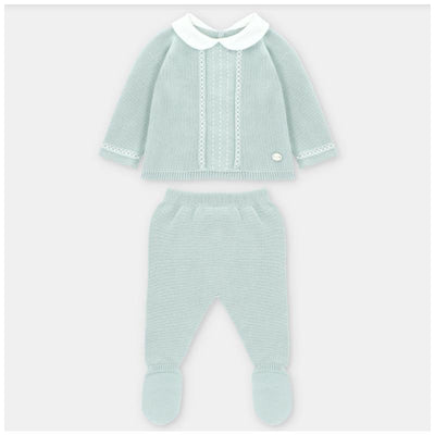 Pastel blue knit sweater with a white collar paired with matching leggings, part of the Martin Aranda 2Pk Take Me Home Set.