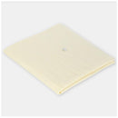 Knit baby blanket in a soft yellow color, featuring a textured pattern and button detail, folded neatly.
