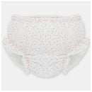 Baby girl separate bloomer in Preston White with a soft fabric and pink star print, featuring ruffled edges.