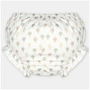 Woven fabric bloomer in Aller Beige with a whimsical tree pattern in soft colors.