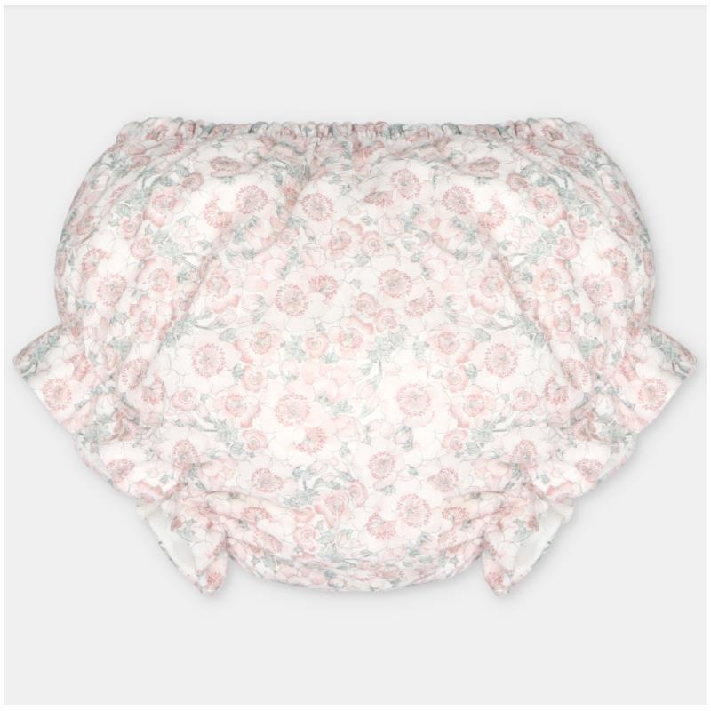 Martin Aranda bloomer in woven fabric featuring a floral pattern in pastel colors with gathered elastic edges.