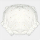 Woven fabric bloomer in Onis Beige with a light background and small star patterns, featuring gathered elastic edges.