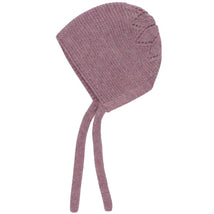 Draylon knit bonnet in Cotswold baby pink with decorative stitched pattern and ties for secure fitting.