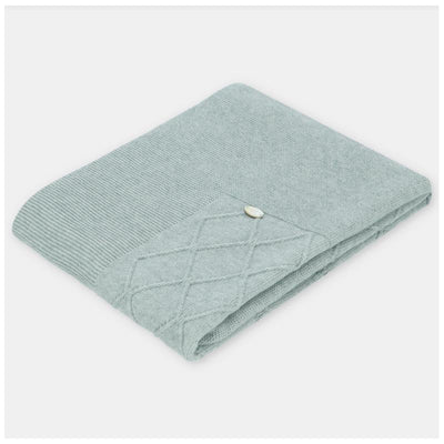 Dusty rose Draylon Sweaterknit Blanket with ribbed texture and button detail, ideal for warmth and comfort.