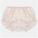 White and rose floral separate bloomer with ruffled edges, designed for children.