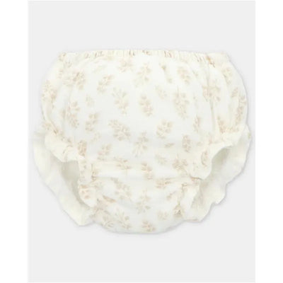 Separate bloomer in a light beige fabric with floral patterns, featuring ruffled edges.