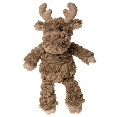 Soft plush moose stuffed animal by Mary Meyer, featuring a fuzzy brown body and beige antlers.