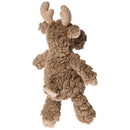 Soft, plush moose stuffed animal with fuzzy brown fur and antlers, designed for nursery use.