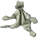 Stuffed alligator lovey blanket with a textured green fabric body and plush detailing, perfect for comforting children.