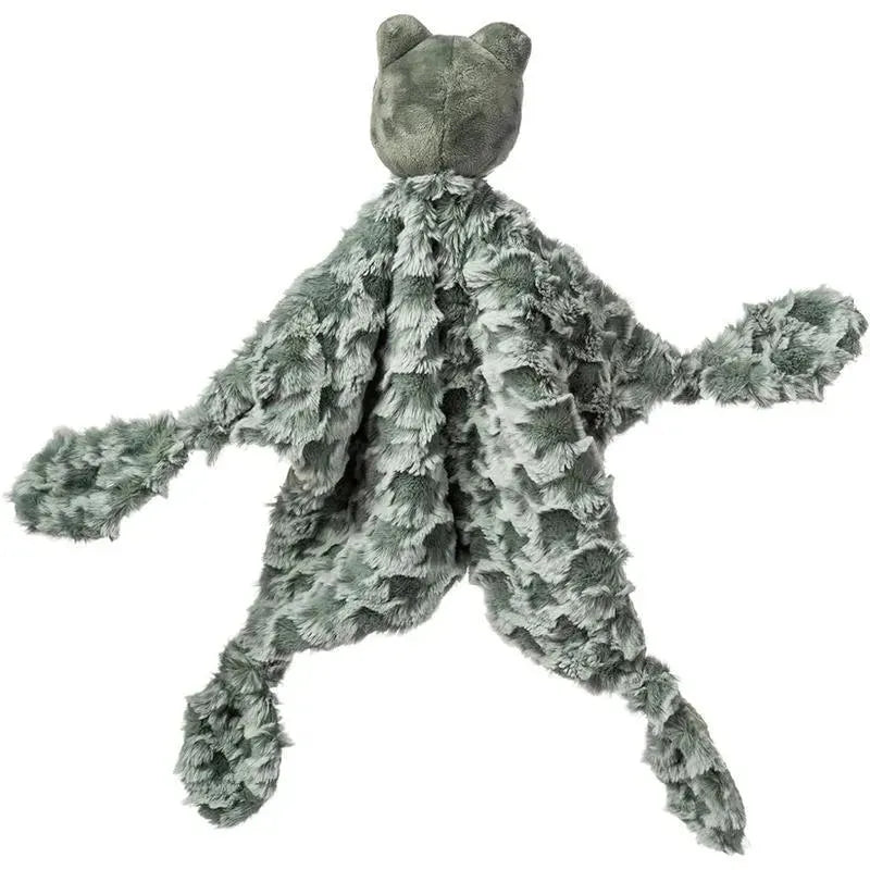 Soft, green alligator-themed security blanket with a plush head and four textured limbs, ideal for infants.