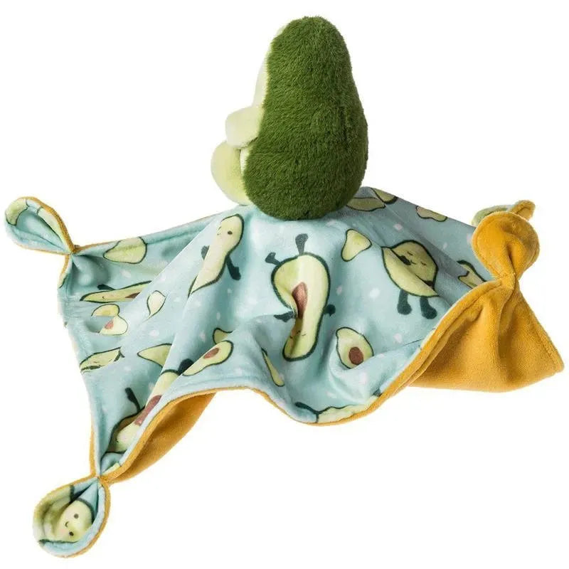 Soft avocado-themed blanket with a plush avocado character; ideal for comforting babies.