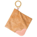 Sweet Soothie Crinkle Teether Toy in latte color, featuring a soft fabric square and textured silicone attachment.