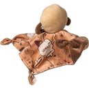 Soft security blanket with a brown cookie-themed fabric and plush cookie-shaped head, perfect for soothing infants.