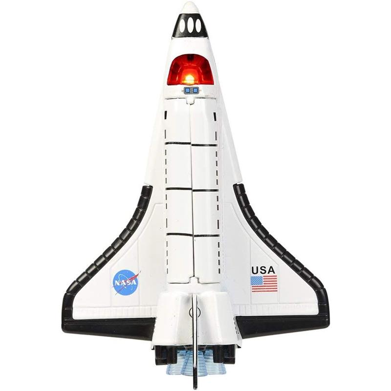Five-light sound space shuttle toy featuring NASA logo, red light on top, and USA flag on the side.