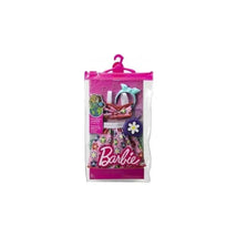 Barbie Complete Looks Fashion set featuring a floral dress, hair accessories, and packaging details. Suitable for ages 3+.