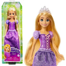Disney Princess Rapunzel fashion doll wearing a purple dress, with long blonde hair and a crown, in packaging.