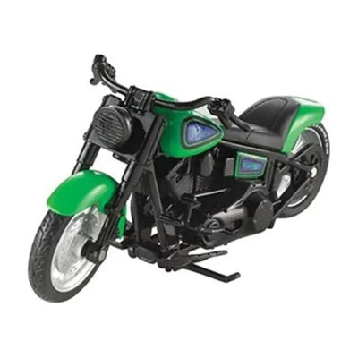 Green Fat Ride Motorcycle model by Mattel from Hot Wheels, featuring a classic design with black and green details.