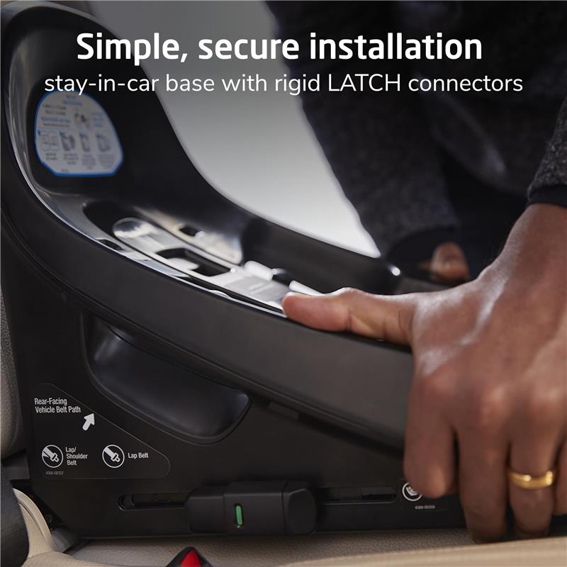 Maxi-Cosi Ambra Infant Car Seat base installed in a vehicle, highlighting the LATCH connectors and installation instructions.