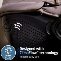 Maxi-Cosi Ambra Infant Car Seat in Truffle, showcasing ClimaFlow™ technology for improved airflow and cooling.