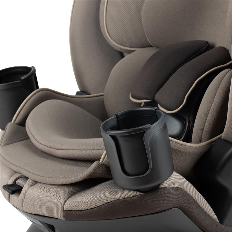 Maxi-Cosi Andi 360 Rotating All-in-One Convertible Car Seat in Escargot with a plush, adjustable seat and integrated cup holder.