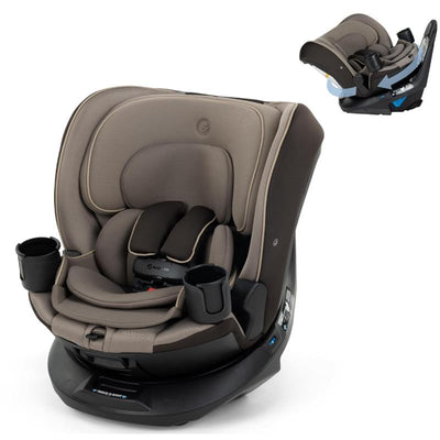 Maxi-Cosi Andi 360 Rotating All-in-One Convertible Car Seat in Truffle color, featuring side cup holders and adjustable headrest.