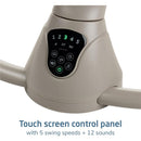 Touch screen control panel of the Maxi-Cosi Cassia Smart Baby Swing, featuring 5 swing speeds and 12 sounds.