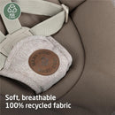 Maxi-Cosi Cassia Smart Baby Swing strap detail, featuring soft, breathable 100% recycled fabric and an eco care symbol.