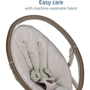 Maxi-Cosi Cassia Smart Baby Swing in Truffle color features a soft, machine-washable fabric seat with safety harness.