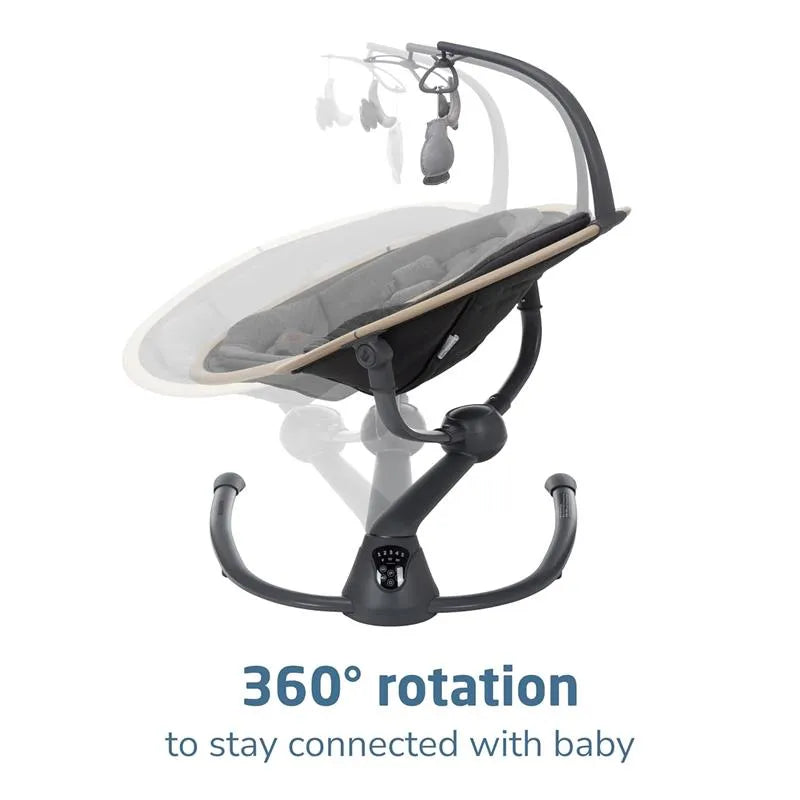 Maxi-Cosi Cassia Swing in Classic Graphite, featuring a 360° rotation for easy access to baby.
