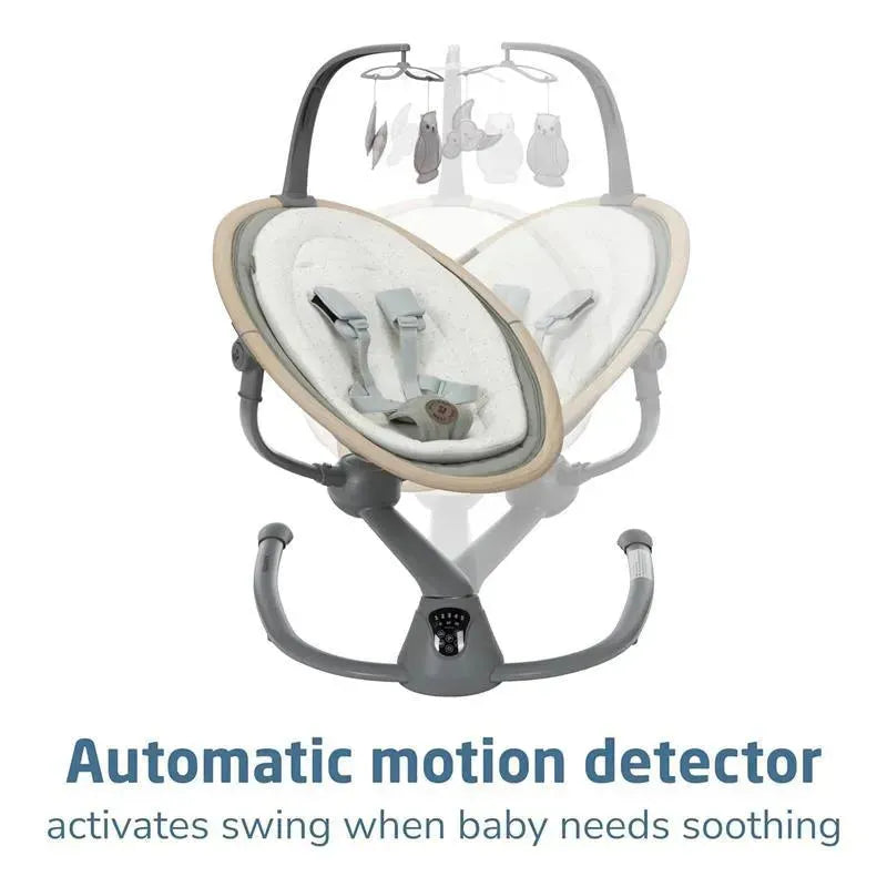 Maxi-Cosi Cassia Swing in Classic Green, featuring an automatic motion detector for soothing babies.
