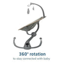 Maxi-Cosi Cassia Swing in Classic Green featuring a 360° rotation for connecting with baby, with a padded seat and hanging toys.