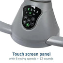 Touch screen panel of the Maxi-Cosi Cassia Swing, featuring 5 swing speeds and 12 sound options.