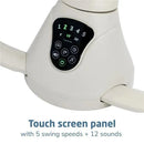 Touch screen panel of the Maxi-Cosi Cassia Swing, featuring 5 swing speeds and 12 sound options.