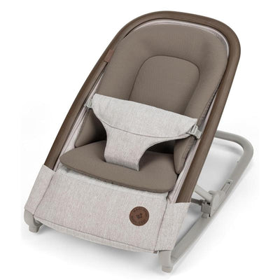 Maxi-Cosi Kori 2-in-1 Baby Bouncer Seat in Truffle, featuring padded seating and adjustable harness for infants.