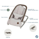Maxi-Cosi Kori 2-in-1 Baby Bouncer Seat in Truffle, featuring eco-friendly fabric, adjustable recline, and easy-in harness.